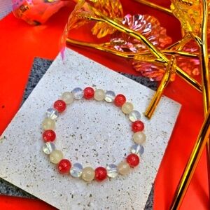 NEW Carnelian Citrine Crystal 8mm Beaded Bracelet - Attract Love - Handmade